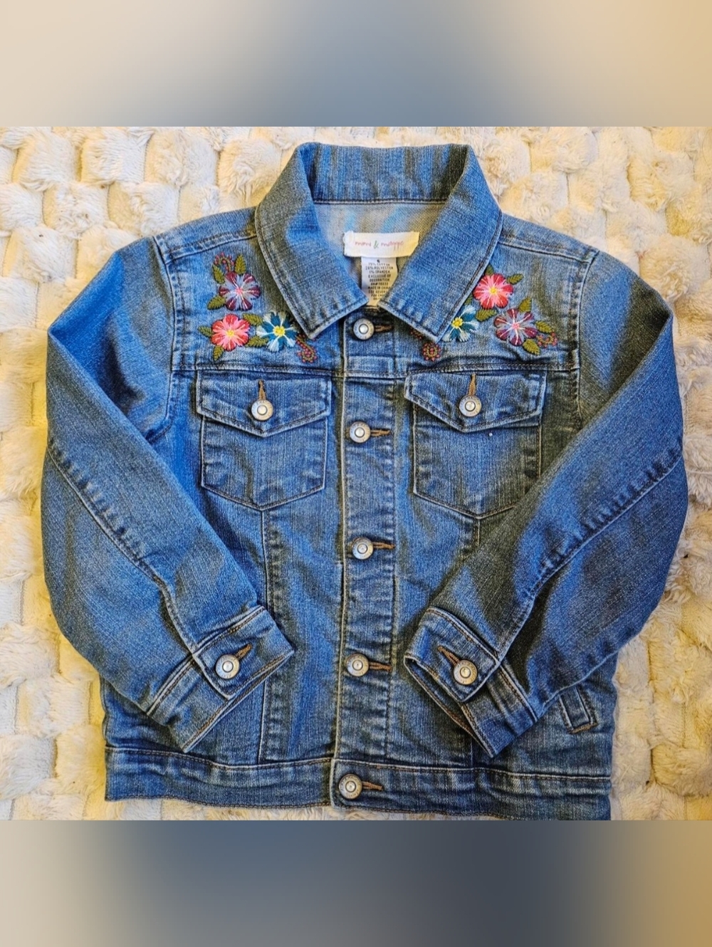 Mimi & Maggie  Blue Denim Jacket with Floral Embroidery Girls Size 5